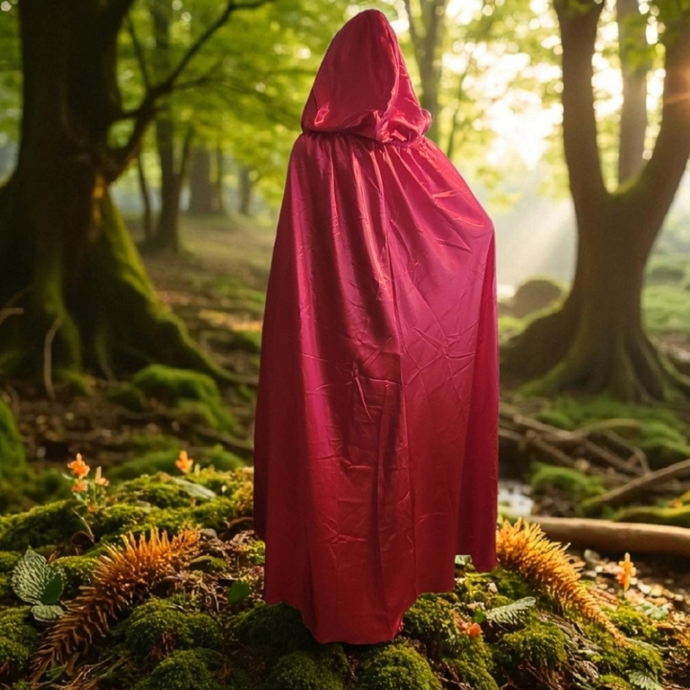 LONG RED HOODED SATIN COSPLAY CAPE ADULT 39" Long